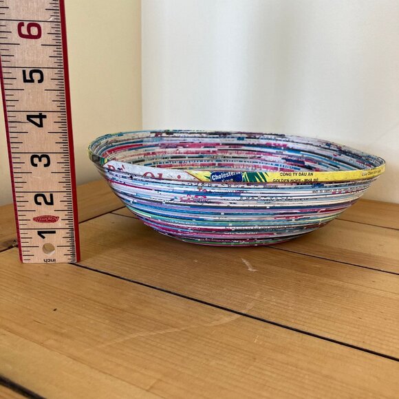 Vietnamese Recycled Paper Bowl Decorative Folded Magazine Pages 9x3" - Picture 3 of 6